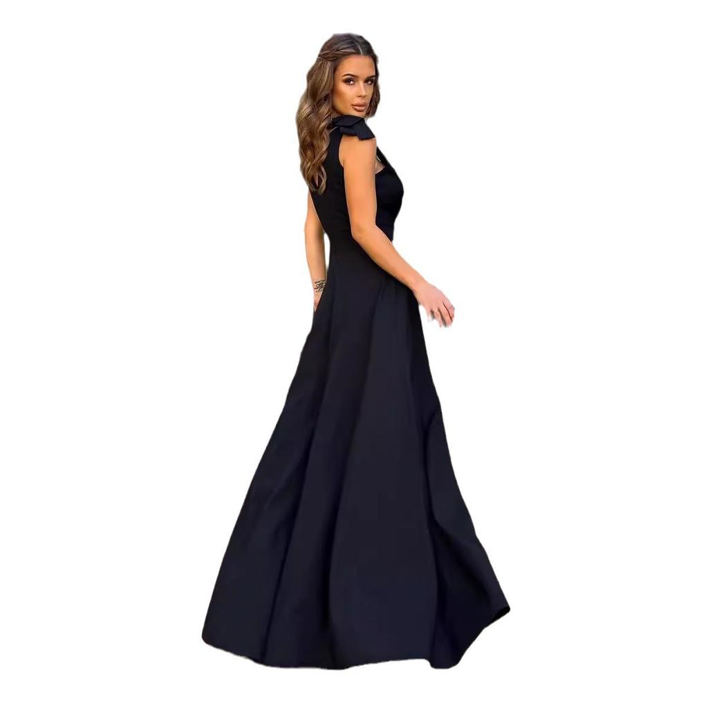 European and American Women's Clothing European and American Summer Solid Color Extended Evening Dress Dress