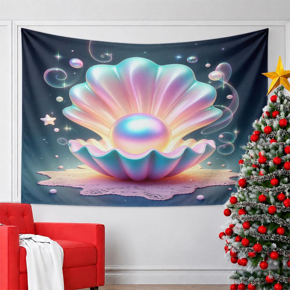 Glowing Pearl In Iridescent Shell Pattern Wall Hanging Tapestry Decorative Tapestry Home Decor for Bedroom and Living Room