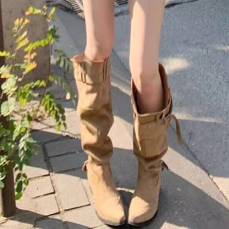 Pointed Toe Women High Boots Designer Fashion Shoes High Heels Chunky Elegant Shoes  Winter Trend Women’s Motorcycle Botas
