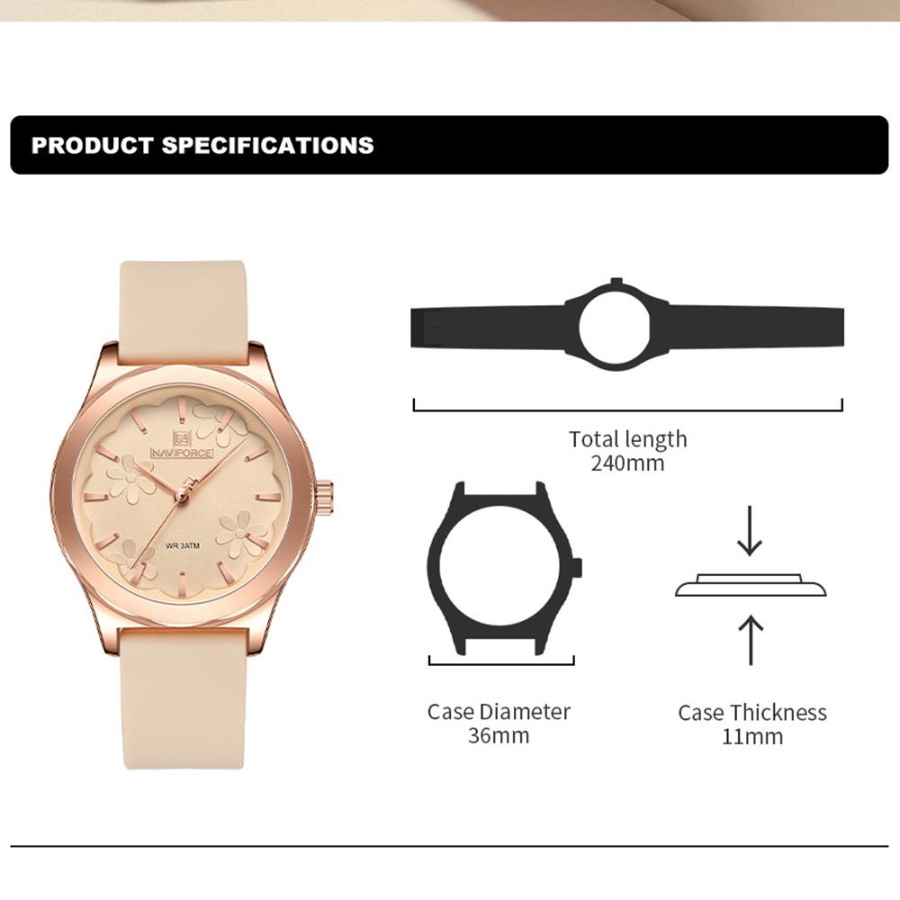 NAVIFORCE Women Watch Fashion Casual Watches Waterproof Elegant Girls Original Quartz Rubber Watch NF5051