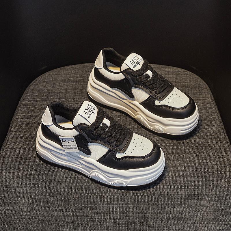 5587 little white shoes women's spring new thick-soled cowhide lace-up board shoes sports versatile break