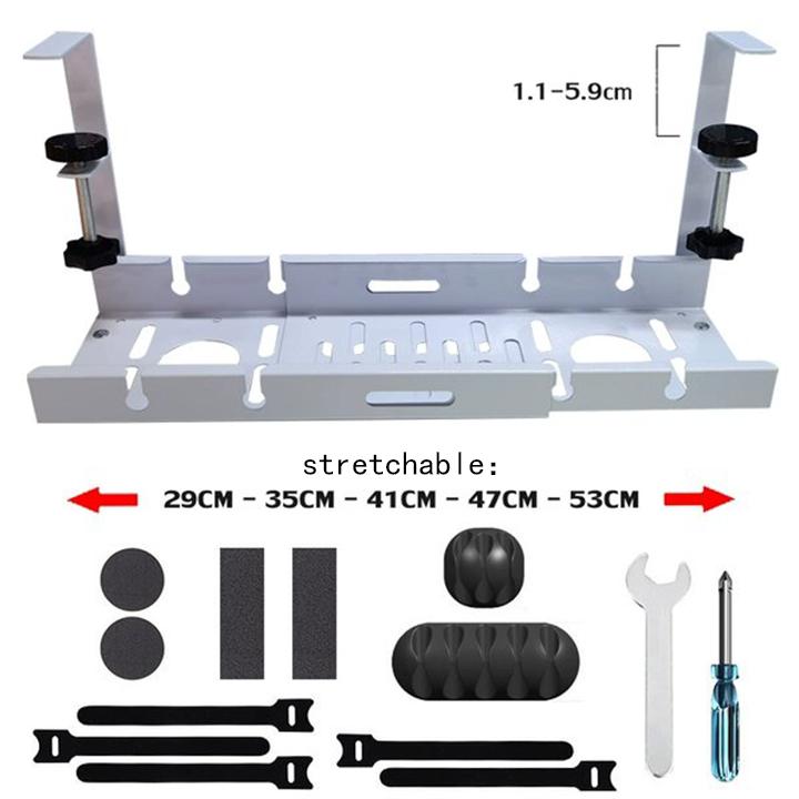 

Не перфорированная регулируемая регулируемая длина под столом стеллаж для кабеля розетка для хранения корзина для подвешивания снизу стола белый