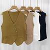 French Retro V-Neck Single-Breasted Irregular Sleeveless Slim Knitted Vest For Women