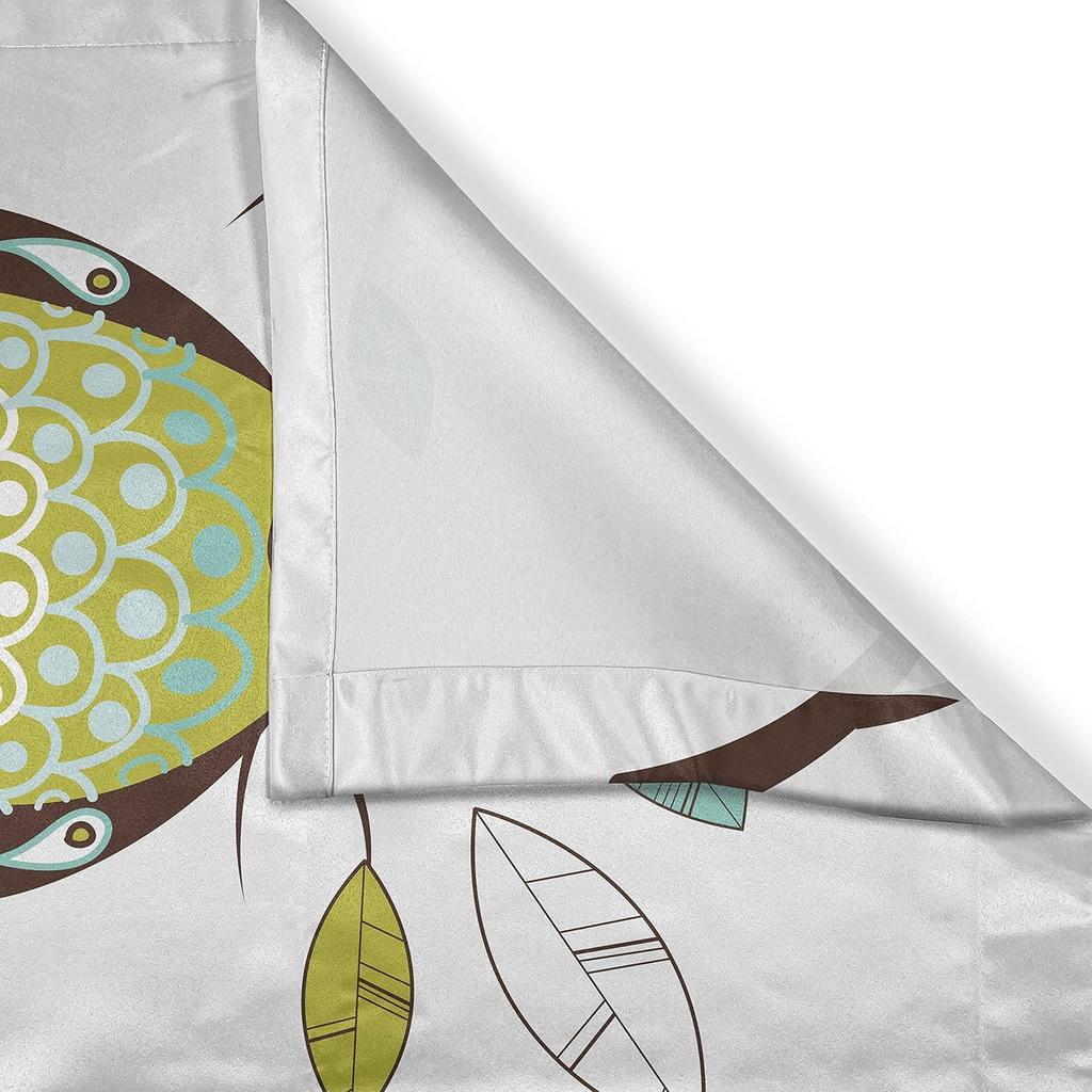 Lunarable Owl Kitchen Curtains Birds of Woodlands Perching on Tree Branches Animals with Swirls and Flower Designs Window Drap