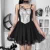 Gothic Lolita Spider Web Lace Patchwork Dress Y2K High Waist Mini Club Party Dresses