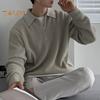 Fall Winter Men Sweater Turn-down Collar Half Zipper Long Sleeves Solid Color Loose Knitted Top Daily Wear School Work Knitwear