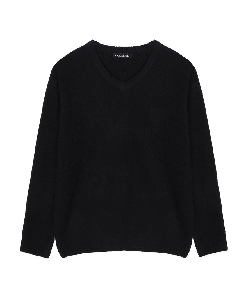 Nigaennikol [Essential] Classical Soft V Sweater_Black
