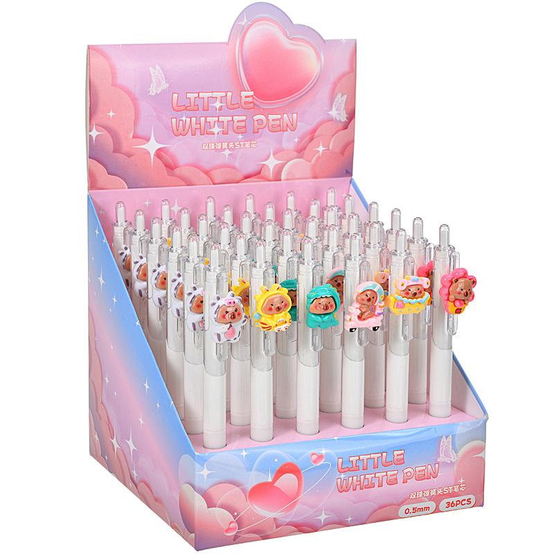 36 Pcs Cute Capibala Transparent Press Pen for Office Work, Brushing Questions, Signing Writing, Diaries, Notes, Student Classroom Prizes, Friend Part