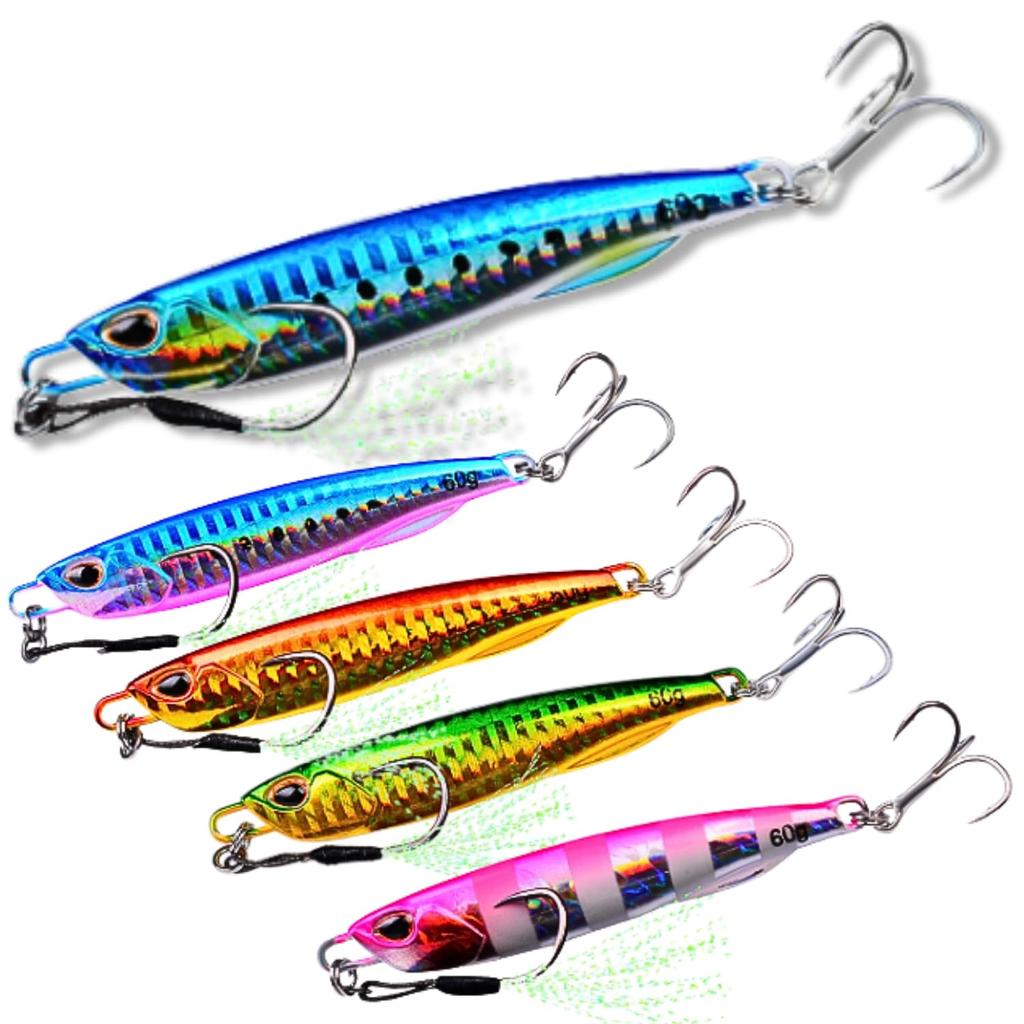 Metal Proven Set Equipped with Strong Shore Short Short Assist Rod TACKLAND Jigs, Colors, 5-Piece (30g, 40g, 60g), Hooks, Lure, Jigging, LSJ, Drag,