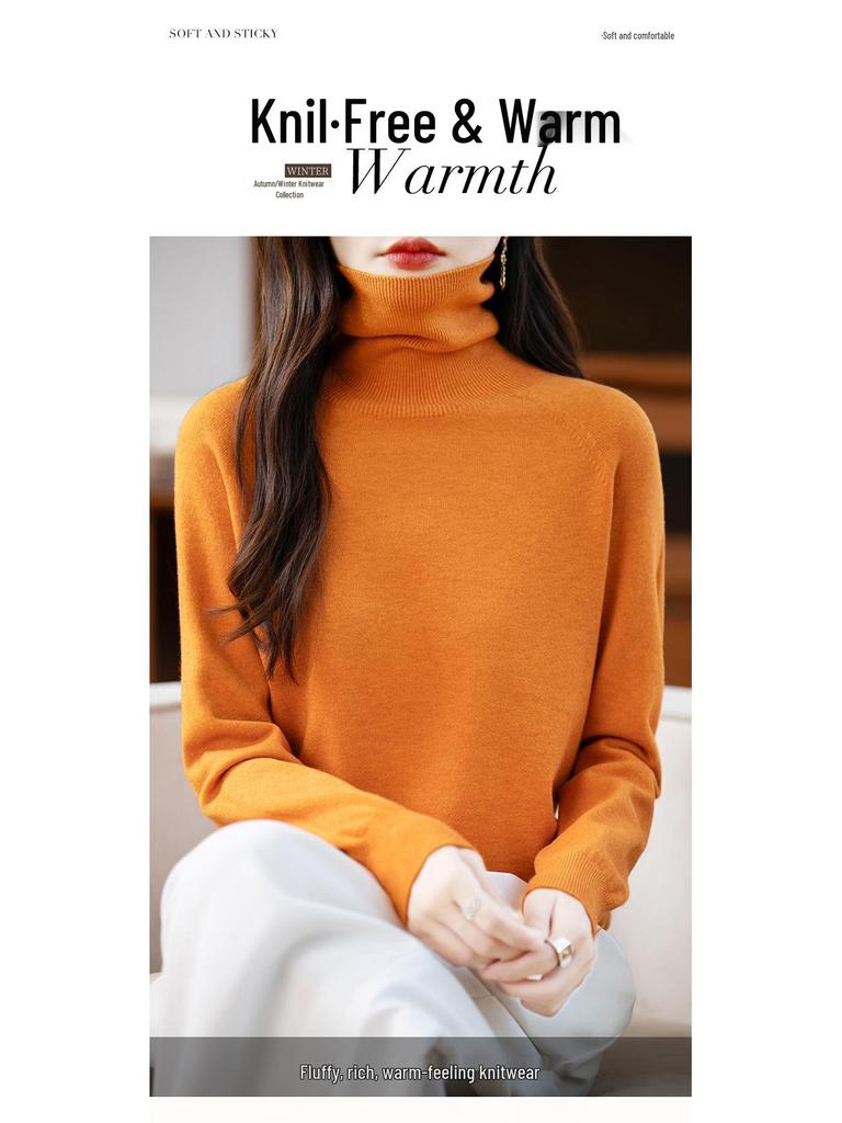 Pullover in pile lavorato a maglia a collo alto a maniche lunghe autunnale per donna
