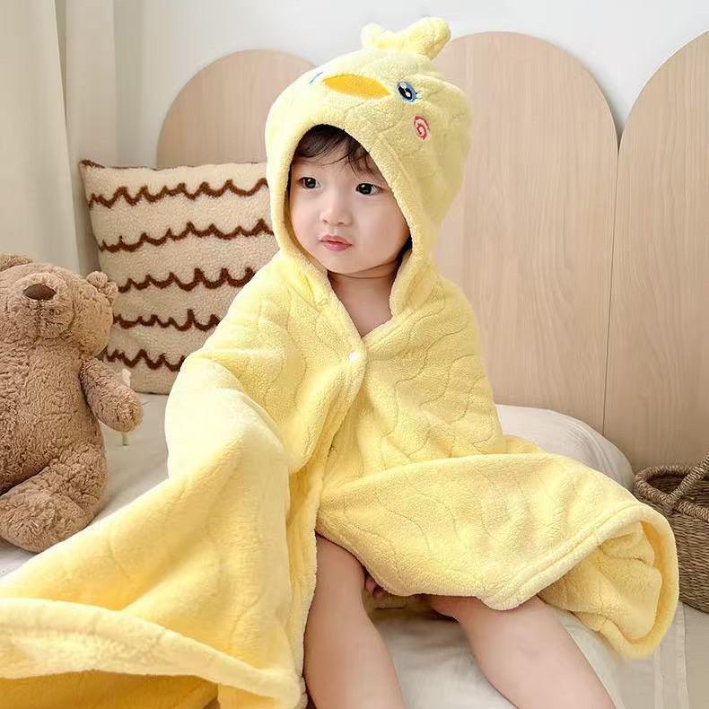 Cartoon Baby Hooded Cape Blanket - Soft Coral Fleece for Bath and Snuggle