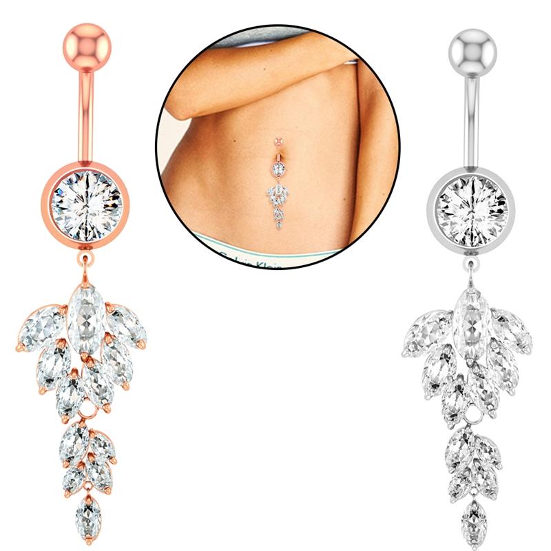Women's Set Zircon Beach Floating Belly Button Ring Butterfly Dangle Combination Stainless Steel Surgical Navel Rings Body Gift