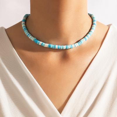 European and American, Bohemian Style Neck Chain, Blue Resin Single-layer Necklace, Ethnic Style Geometric Collarbone Chain