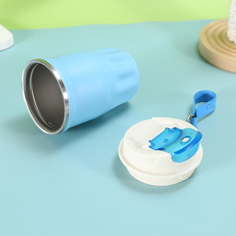 Nou termos din oțel inoxidabil portabil, ceașcă de cafea de mare capacitate, ceașcă de apă pentru mașină în aer liber, frânghie pentru mașină