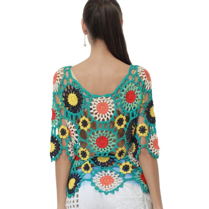 Women's Summer Handmade Crochet Hollow Floral Beach Cover-up Top