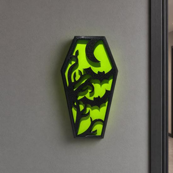 Yousheng Halloween Casket Decor, DIY Bat Ghost Ornament with Lights, Spooky Graveyard Scene Prop for Party Home Haunted