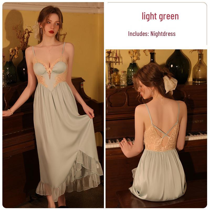 Elegant Satin & Lace Deep V Backless Nightgown and Robe Set J3343