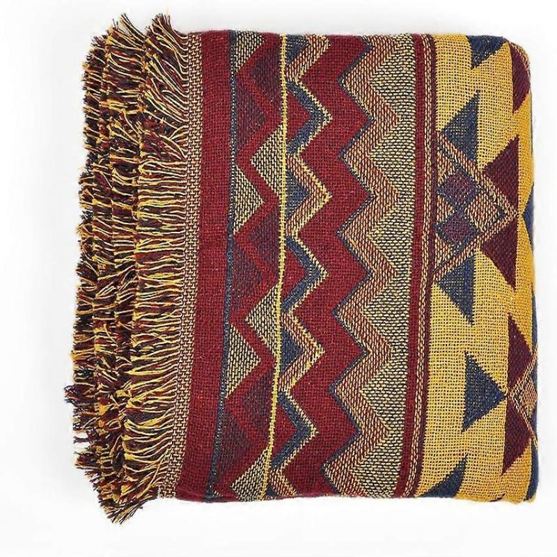 Velká kostkovaná deka bavlna pletená žakárová bohémská měkká pratelná na pohovku křeslo ložnici (130 * 180CM, Geometrický)