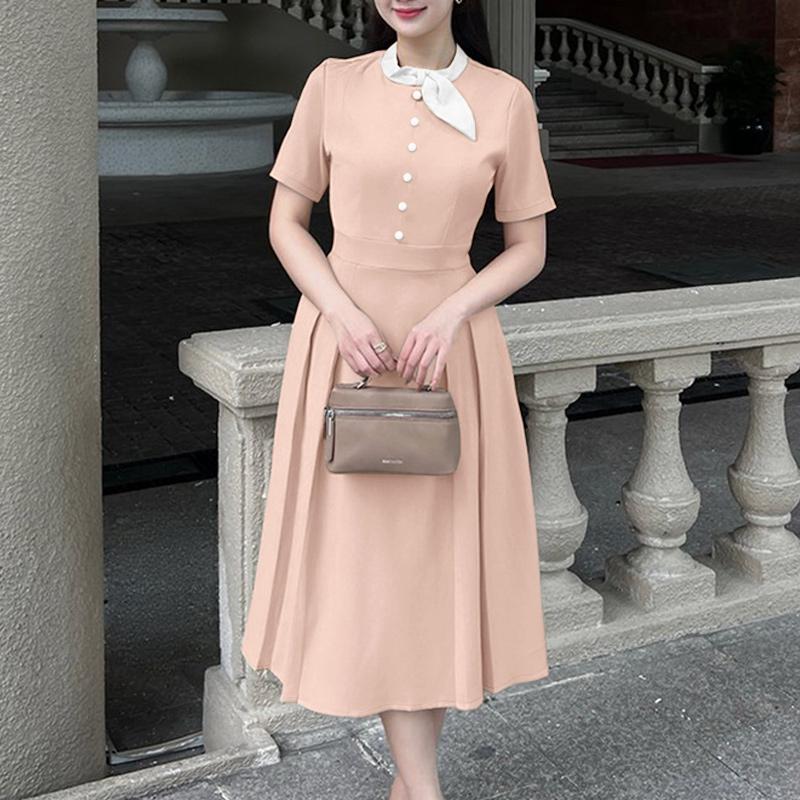 ZANZEA Women Splice Round Neck Casual Short Sleeve Dress