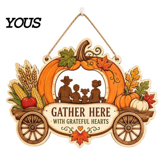 Indoor Outdoor Holiday Sign Thanksgiving Front Door Hanging Sign, Pumpkin Turkey Pattern Hanger, Autumn Ornament Harvest Wall for Farmhouse Porch Home