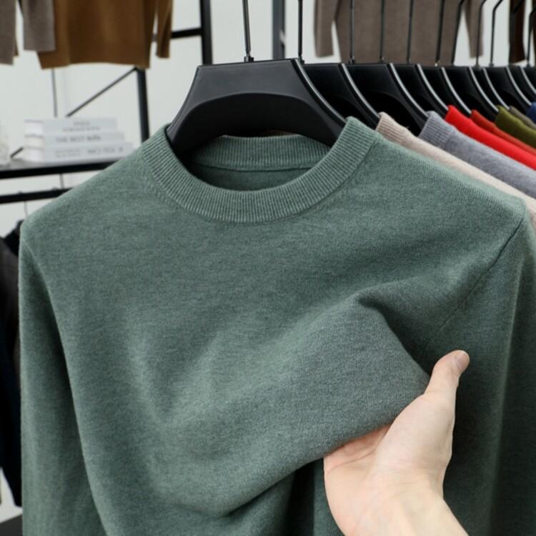 Men's Thick Knit Sweater - Round Neck, Solid Color, 500g, Autumn/Winter