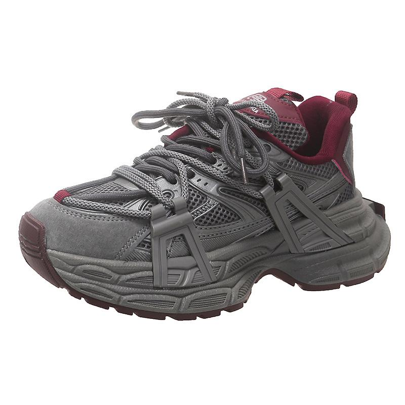 

Real soft leather platform dad shoes women s 2025 autumn new retro color matching versatile height increase breathable casual sports shoes 40 красный