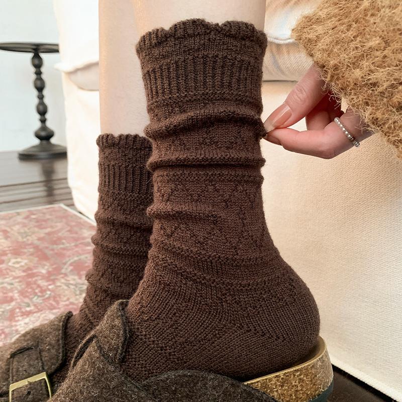 White Wool Socks - Children's Mid-length Socks, Autumn-winter Cotton Socks, Warm and Thick Socks, Pile Socks, Long Socks