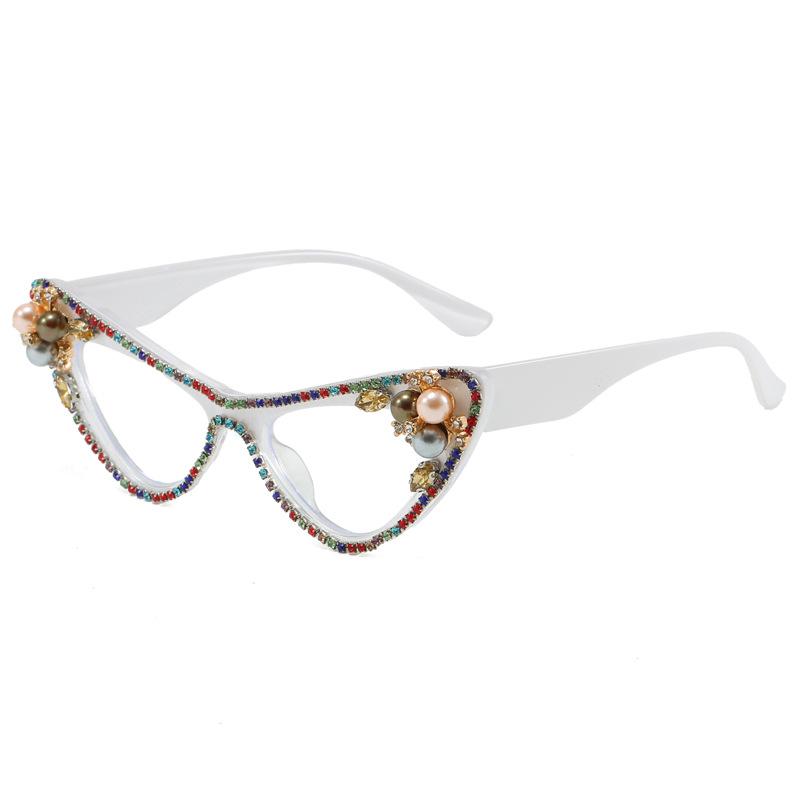 In stock, new PC frame glasses, fashionable cat's eye diamond-encrusted small frame sunglasses, European and American trendy sunglasses B