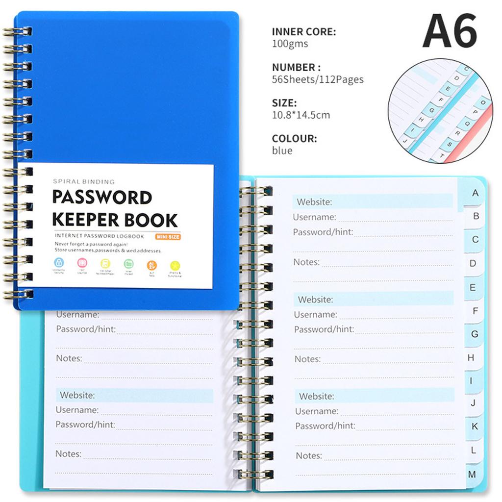 A6 Passordspole Notebook Tilpasset alfabetetikettindeks Notebook Business Meeting Notebook