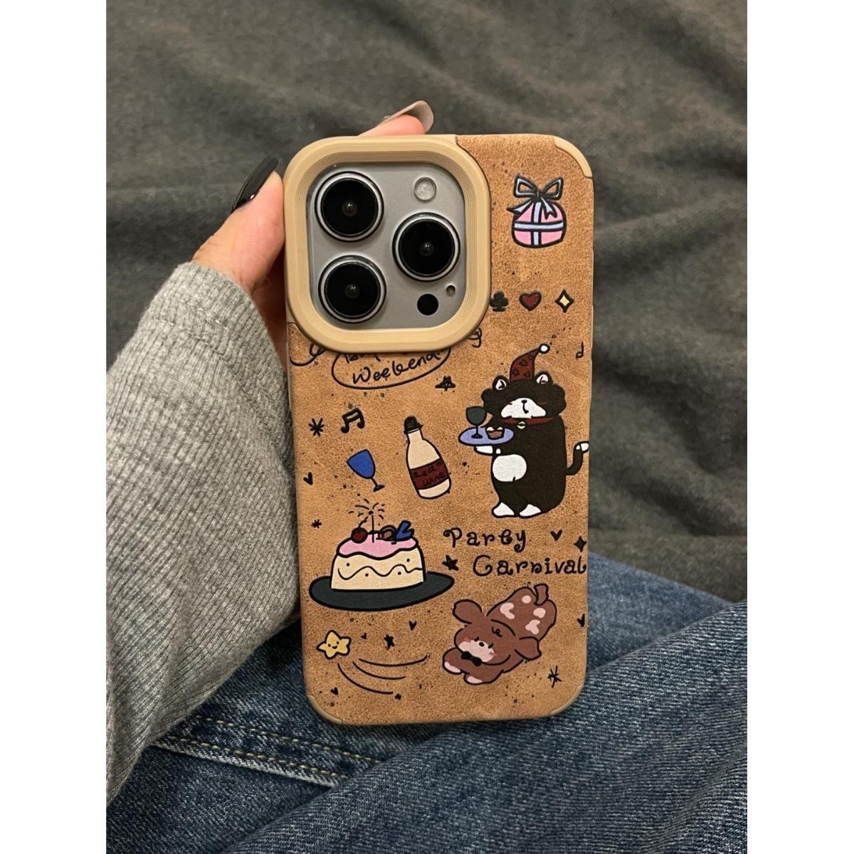 

Осенне-зимняя щенячья вечеринка Подходит для чехла для мобильного телефона Apple 15promax iPhone14/16plus Мультяшный 13 Кожаный узор Apple XS