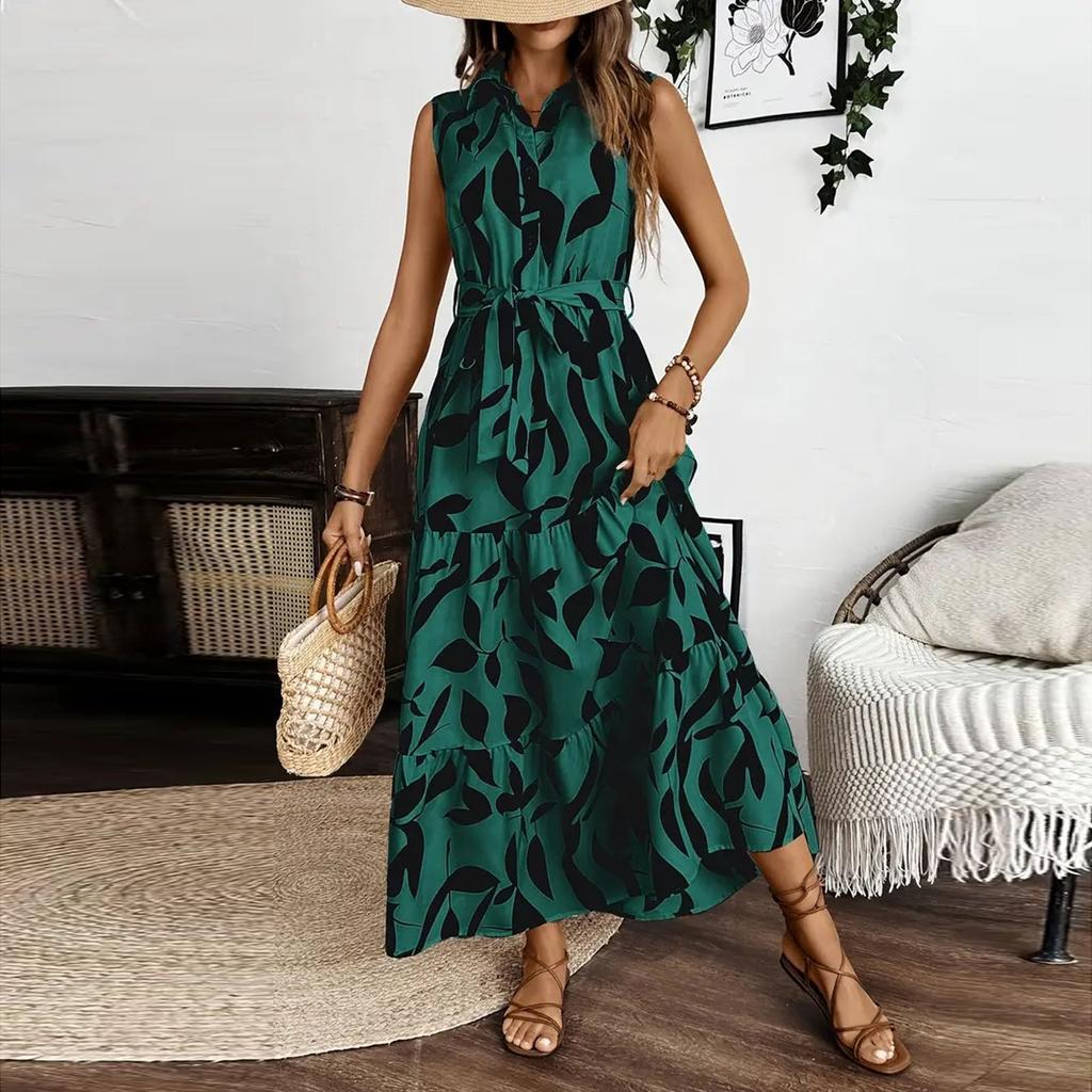 Women Casual Sleeveless Summer Dresses Spring Patchwork Boho Floral Cocktail Party Dress
