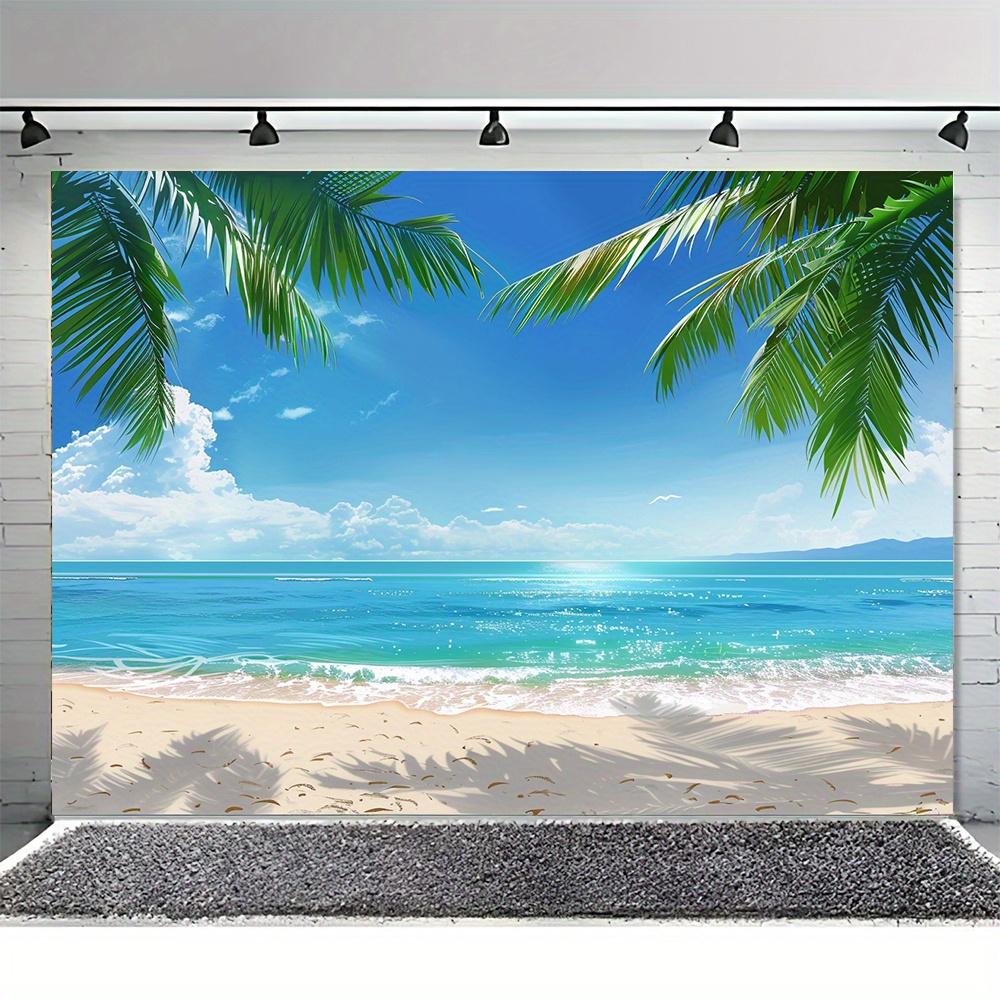 2D Beach Ocean Tapestry Coastal Wall Hanging Palm Leaves Sand Sea Sky Print Summer Vacation Theme Living Room Bedroom Decor Art