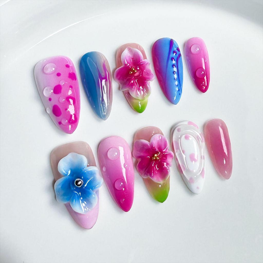 Dyeing Nails: 3D Carved Blush Almond Press-Ons - European & American Style