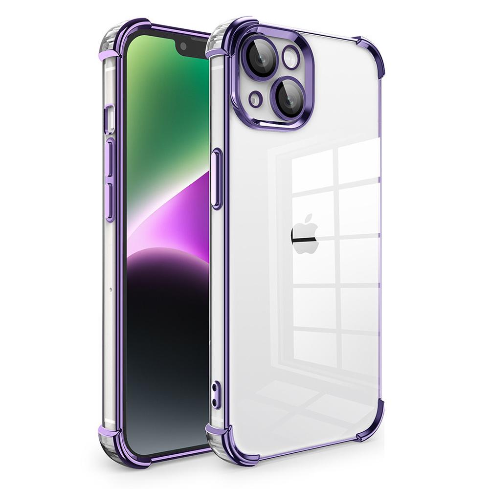 For iPhone 13 TPU Case Electroplated Edge Phone Cover with PVC Lens Film