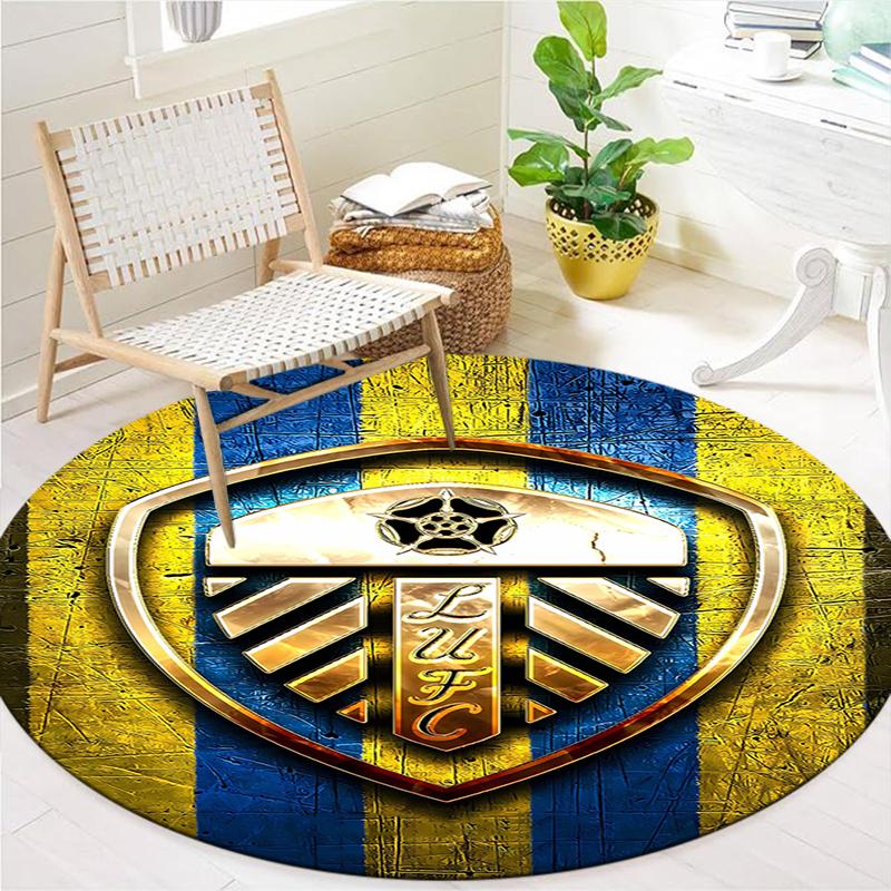 Alfombra Redonda del Leeds United Football Club, Alfombra para Sala de Estar, Dormitorio, Sofá, Sala de Juegos Decoración, Felpudo Antideslizante