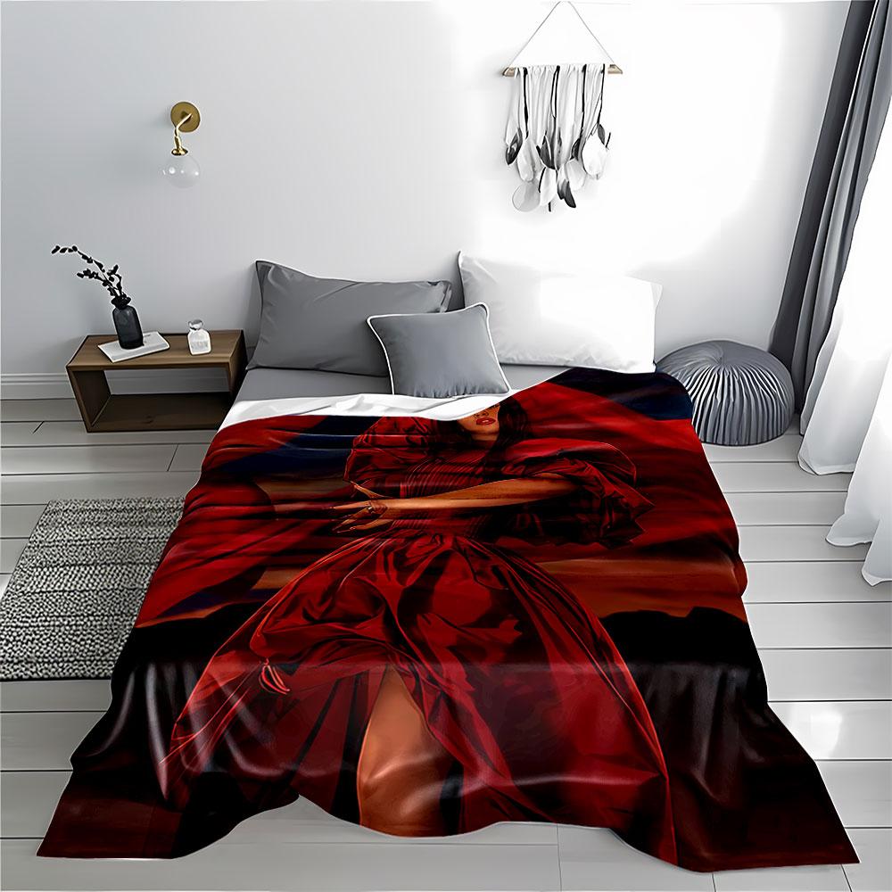 Woman In Flowing Red Dress for All Seasons Blanket Lunch Break Throw Gift
