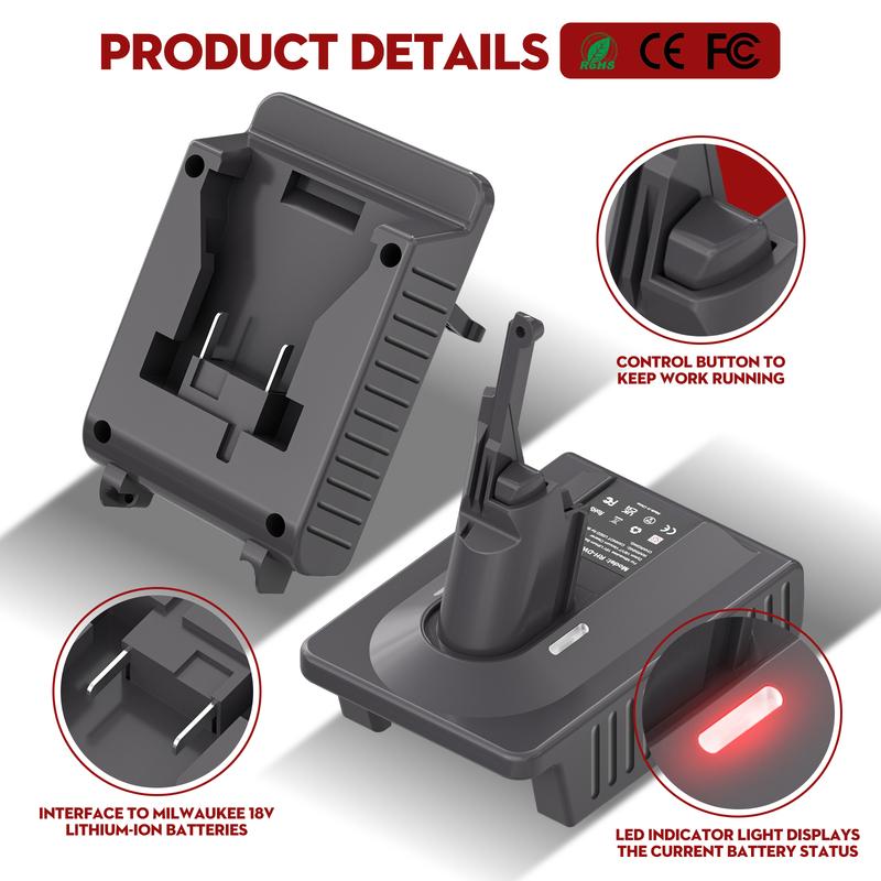 Turpow Battery Adapter For Milwaukee M18 18V Battery To Dyson V7/V8 Adapter with Dyson V7/V8 Series Lithium Tool Batteries