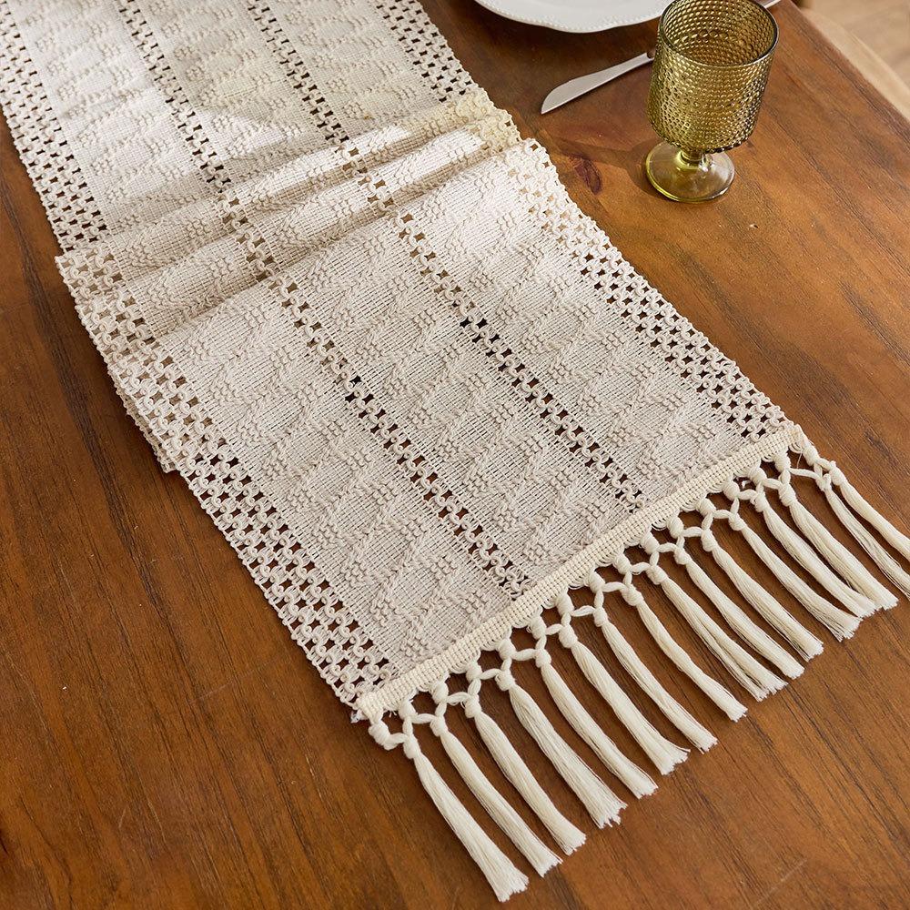 American Style Festival Dining Table Cover Solid Color Tablecloth Boho Table Runner Christmas