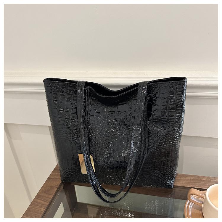 Crocodile Print Faux Leather Tote Bag for Women Large Capacity Shoulder Handbag