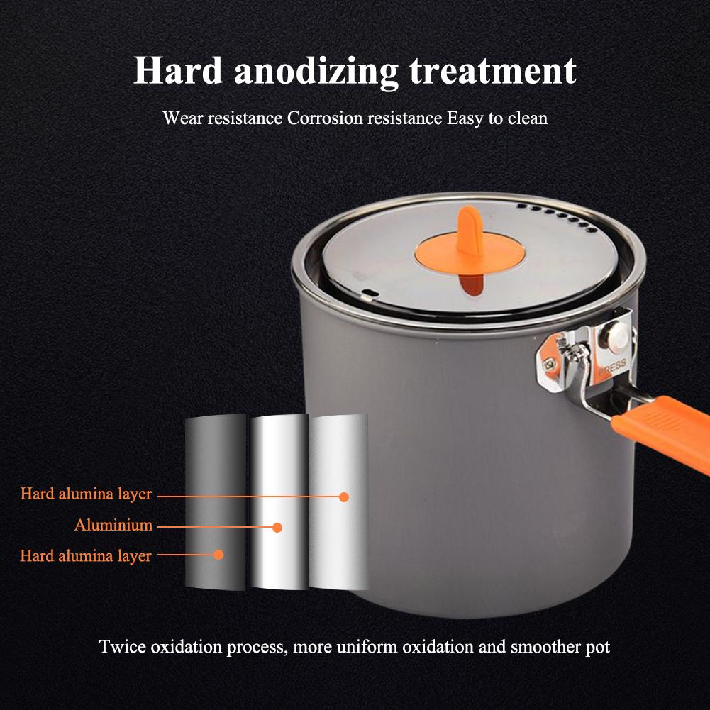 1600ml Camping Pot Energy-gathering Portable Aluminum Alloy Pot Cooking Utensils For Outdoor Hiking Backpacking