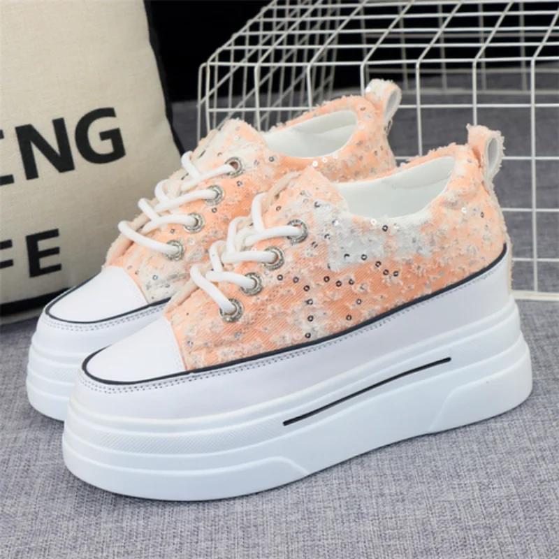 Fashion Woman Height Increasing Shoes 8CM Heels Spring Summer Wedges Breathable Women Sneakers Casual Platform Trainers White Shoes