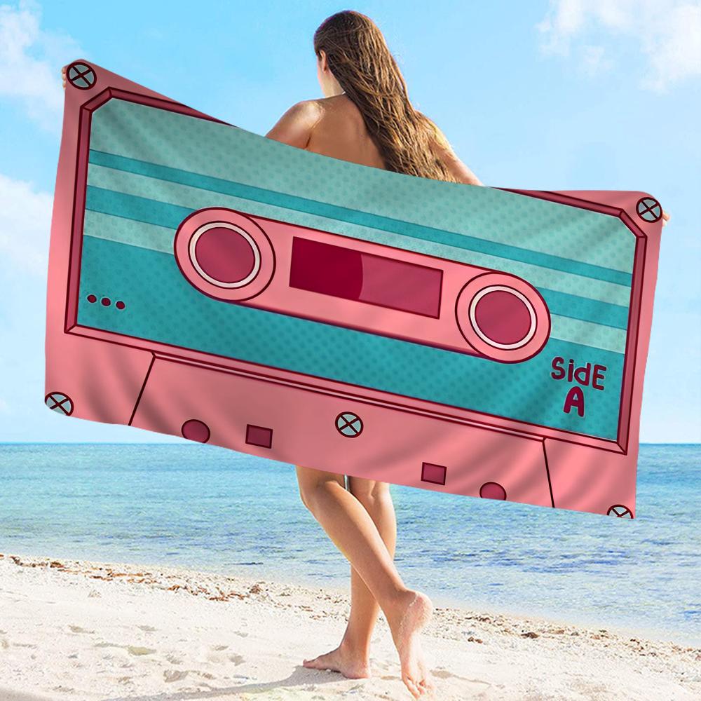 Retro Cassette Music Tape Towel Microfiber Beach Towel Absorbent Quick Dry Soft Yoga Swimming Resort Mountain Climbing Towel