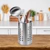Stainless Steel Kitchen Utensil Holder Flatware Cylinder Silverware Draining Organizer Drying Rack with Round Drain Holes for Forks, Knives, Spoons,