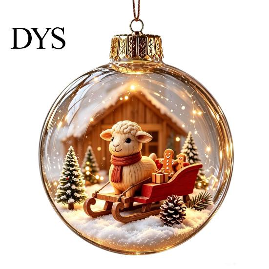 Festive Party Decorations Glowing Christmas Story Ornament, Light?Up Mini Holiday Scene Hanging Ball with Warm Gift Embellishments LED Light, Clear