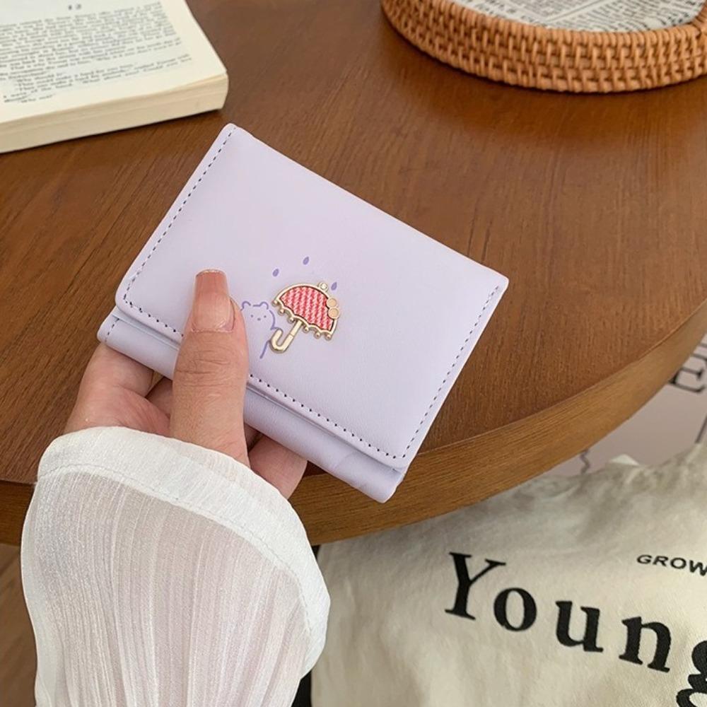 Multi-card Slot Cartoon Short Wallet Solid Color Coin Purse Cute Three Fold Card Bag  Girl