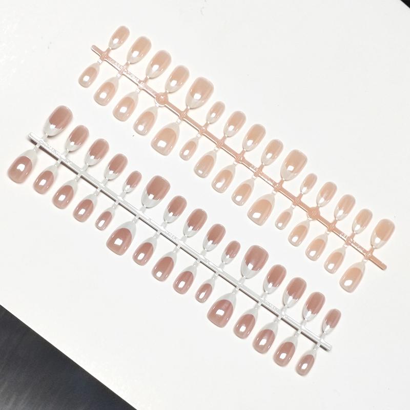 French Pearlescent Full Cover Press On Nails 30pcs Set False Nail Tips Comfortable Wear for School Dances and Events