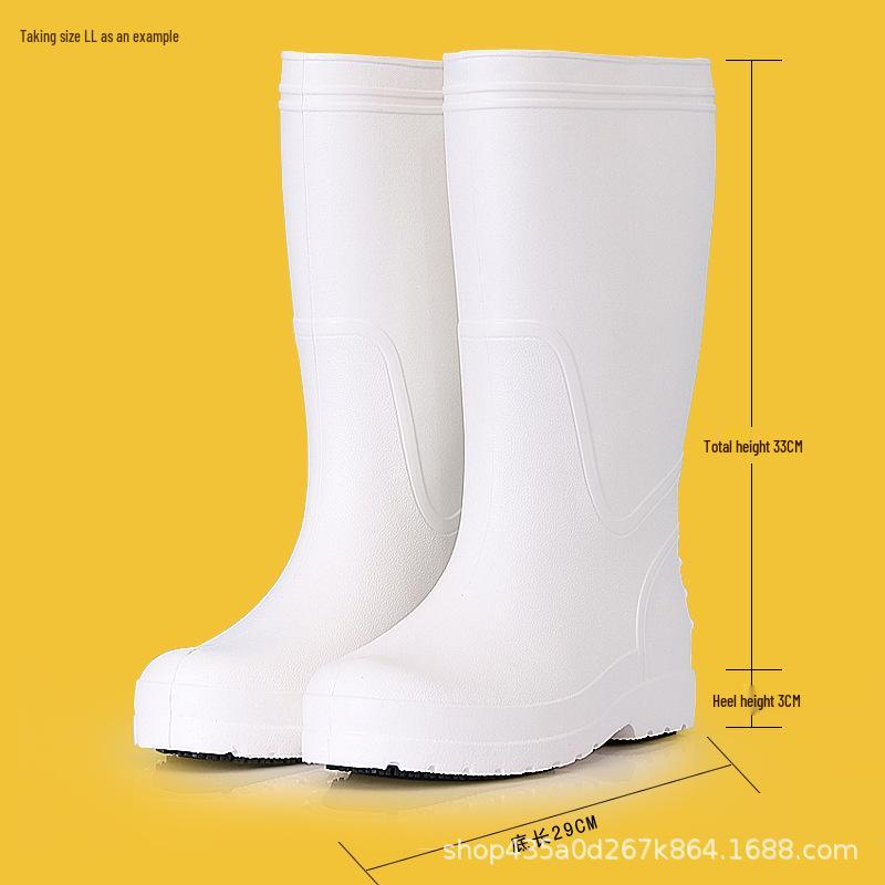 EVA Men's Tall White Non-Slip Rain Boots for Chefs, Mid-Calf, Food Hygiene.