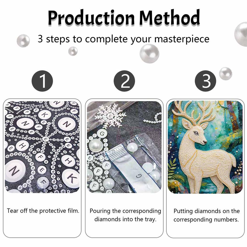 DIY Pearl Art Deer Painting Kit 5D Crystal Rhinestone Embroidery for Bedroom Living Room Wall Decoration Handmade Craft