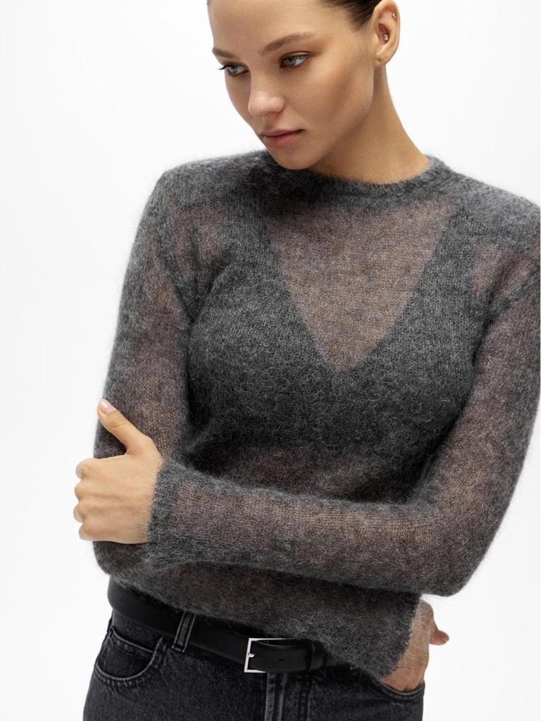 Autumn/Winter Solid Color Women's Hollow Knit Sweater - Casual Long-Sleeved Top