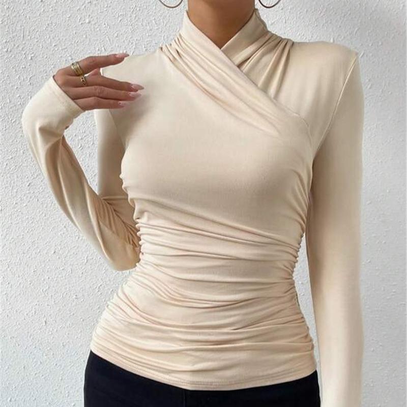 Женская футболка IHUASU с баской и перекрестным воротом, осенне-зимняя S абрикосовый